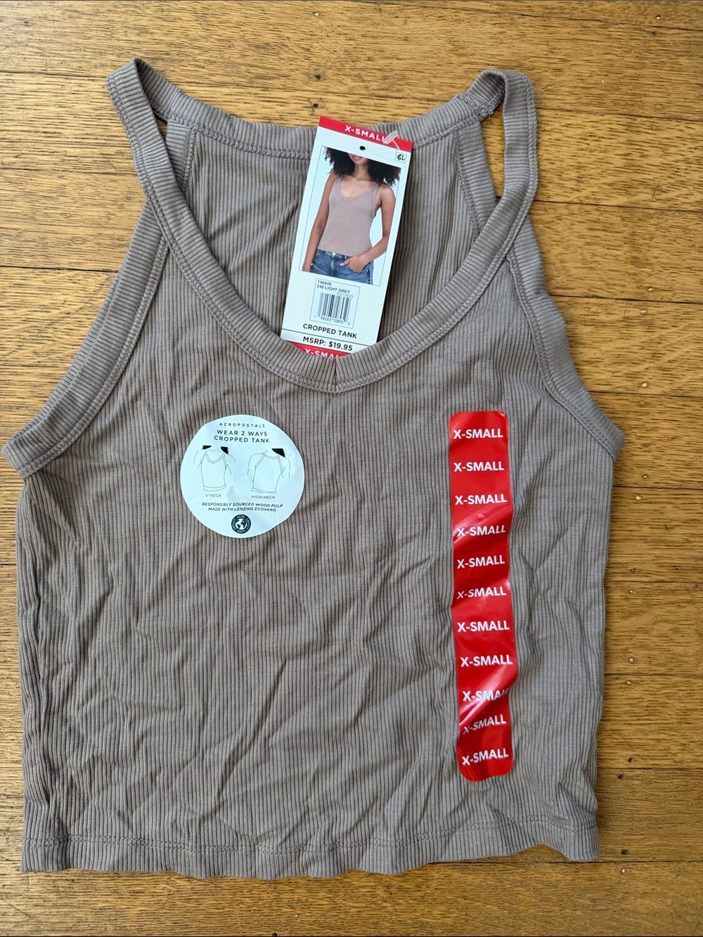 Aeropostale NWT wear two ways Ribbed Cropped Tank Top - Taupe XS